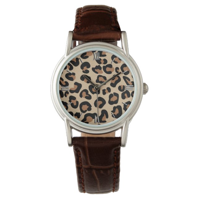 Reloj De Pulsera Leopardo Print, Black, Brown, Rust and Tan (Anverso)