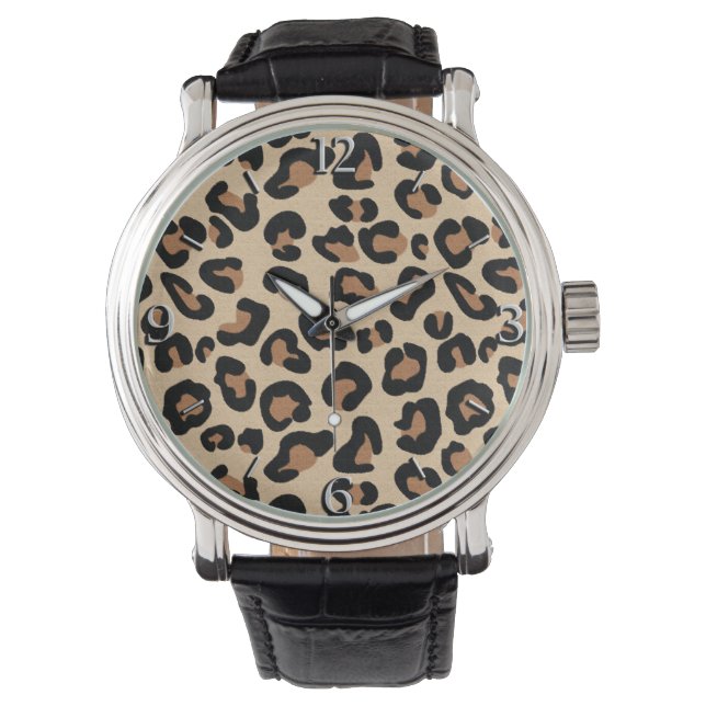 Reloj De Pulsera Leopardo Print, Black, Brown, Rust & Tan Watch (Anverso)