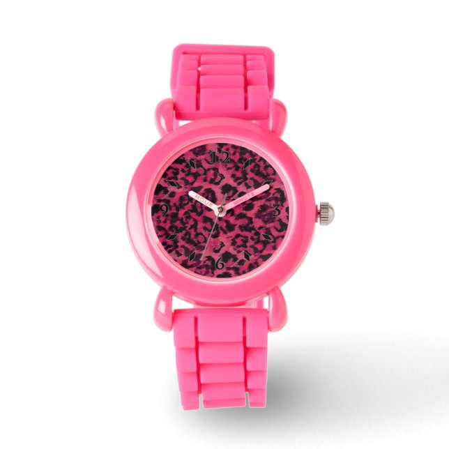 Reloj De Pulsera Leopardo rosa brillante y negro (Anverso)