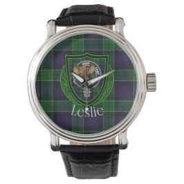 Reloj De Pulsera Leslie Scottish Clan Tartan & Crest