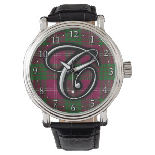 Reloj De Pulsera Letra Clan Crawford C Monograma Tartán