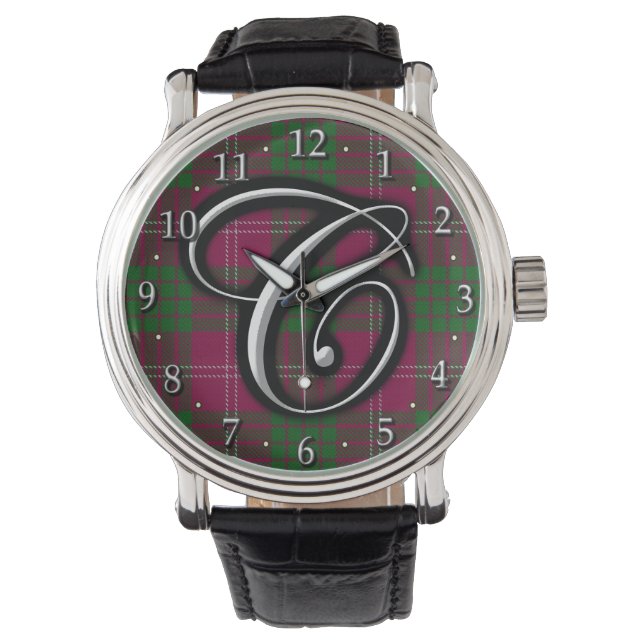 Reloj De Pulsera Letra Clan Crawford C Monograma Tartán (Anverso)