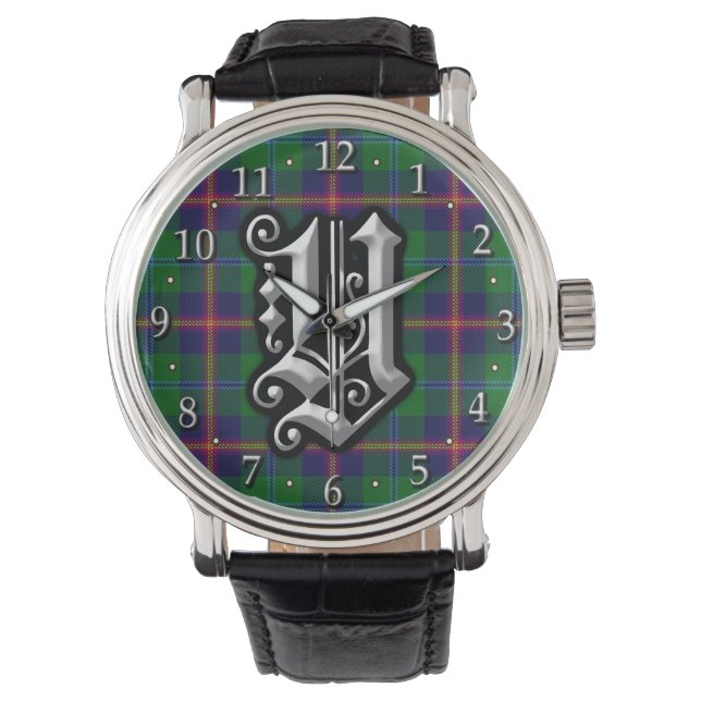 Reloj De Pulsera Letra clan joven y monograma tartán (Anverso)