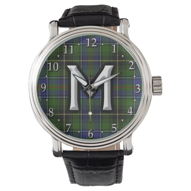 Reloj De Pulsera Letra clan MacInnes M Monograma Tartán (Anverso)
