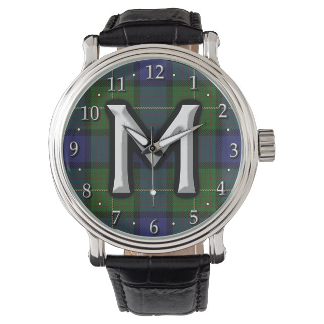 Reloj De Pulsera Letra Clan Muir M Monograma Tartán (Anverso)