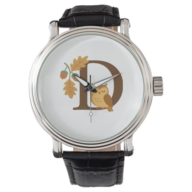 Reloj De Pulsera Letra de monograma alfabético de otoño D - lechuza (Anverso)