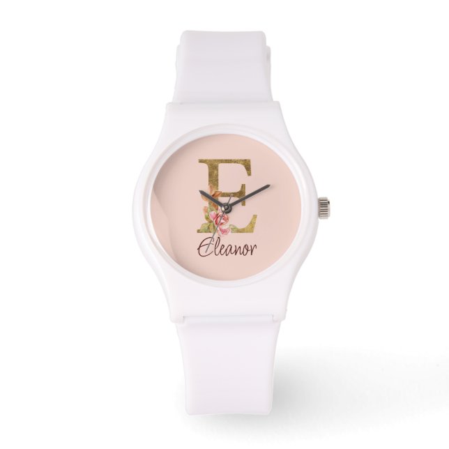 Reloj De Pulsera Letra de nombre personalizada E Relieve metalizado (Anverso)