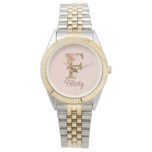 Reloj De Pulsera Letra de nombre personalizada F Relieve metalizado