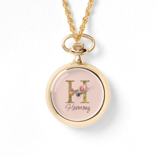 Reloj De Pulsera Letra de nombre personalizado H Lámina de oro Rosa