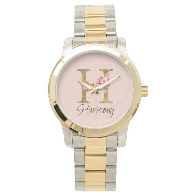 Reloj De Pulsera Letra de nombre personalizado H Lámina de oro Rosa (Anverso)
