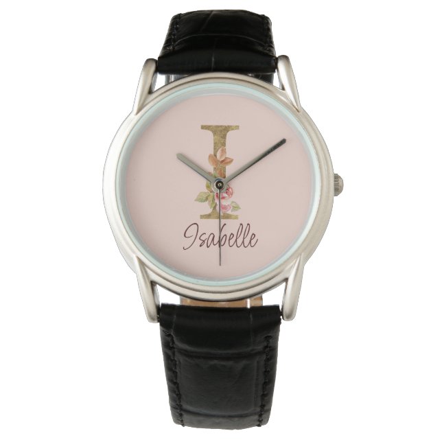 Reloj De Pulsera Letra de nombre personalizado I Lámina de oro Rosa (Anverso)