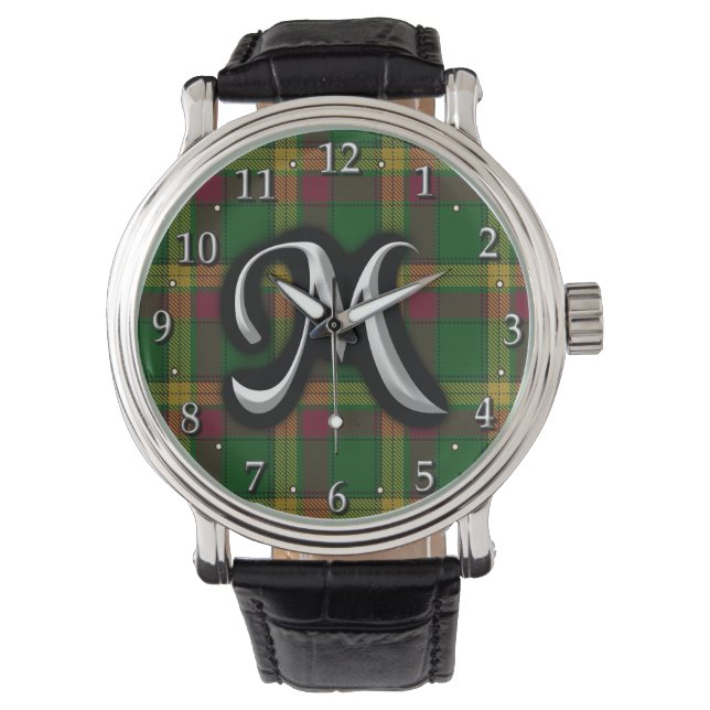 Reloj De Pulsera Letra escocesa MacMillan M monogramo tartán (Anverso)
