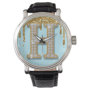 Reloj De Pulsera Letra H de diamante de lujo sobre fondo de purpuri