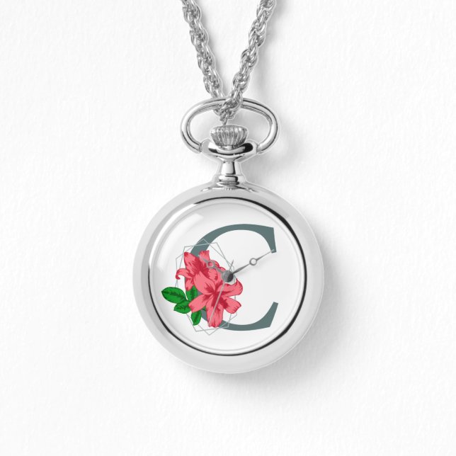 Reloj De Pulsera Letra mayúscula C monograma floral (Anverso)