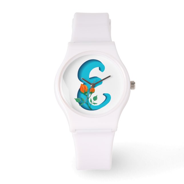 Reloj De Pulsera Letra mayúscula E monograma floral (Anverso)