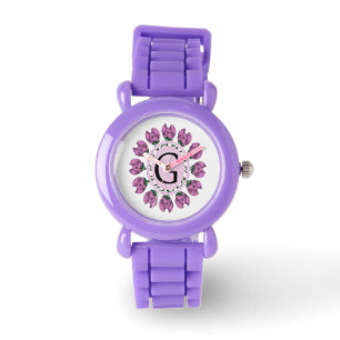 Reloj De Pulsera Letra mayúscula G monograma floral