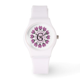 Reloj De Pulsera Letra mayúscula G monograma floral
