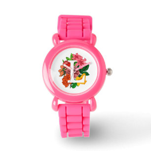Reloj De Pulsera Letra mayúscula L monograma floral