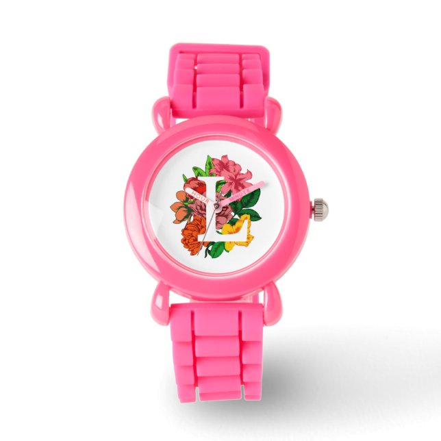 Reloj De Pulsera Letra mayúscula L monograma floral (Anverso)
