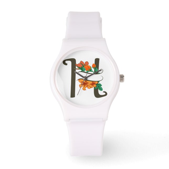 Reloj De Pulsera Letra mayúscula Monograma floral H (Anverso)