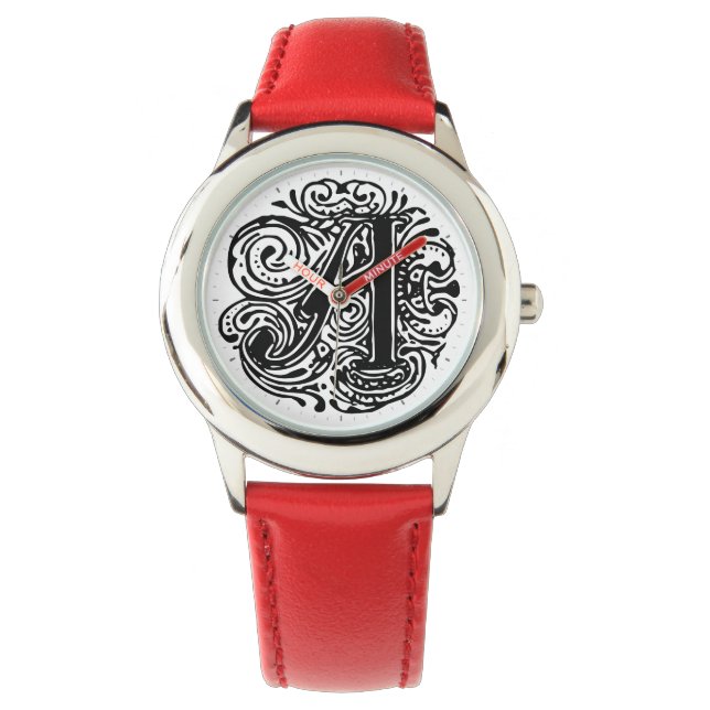 Reloj De Pulsera Letra monarquia negra "A" (Anverso)