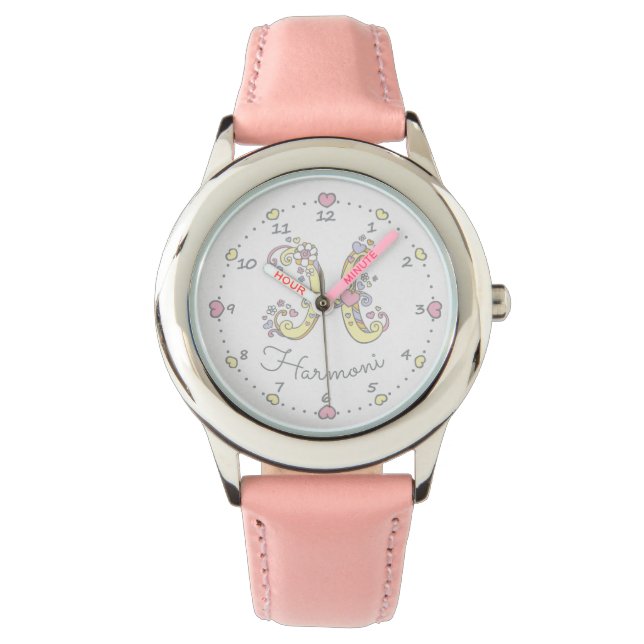 Reloj De Pulsera Letra monograma H nombre personalizado de corazón  (Anverso)