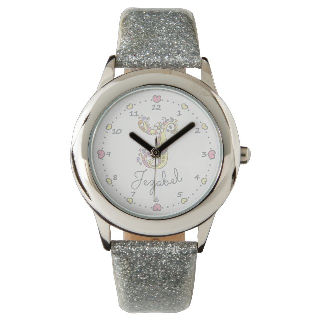 Reloj De Pulsera Letra monograma J doodle nombre artístico cardíaco (Anverso)