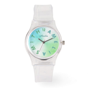 Reloj De Pulsera Letra personalizada Dial verde Verde azulado color