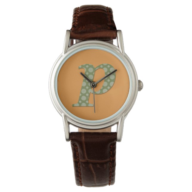Reloj De Pulsera Letra verde y amarilla monograma P Watch (Anverso)
