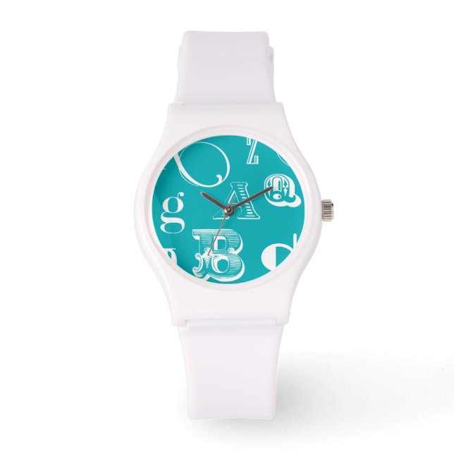 Reloj De Pulsera Letras decorativas sobre fondo azul (Anverso)