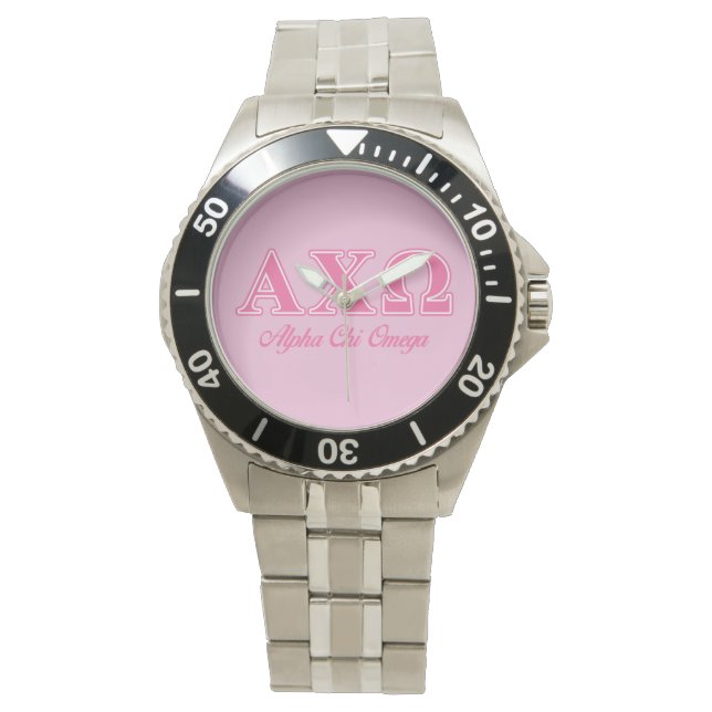 Reloj De Pulsera Letras rosadas Alphi Chi Omega (Anverso)