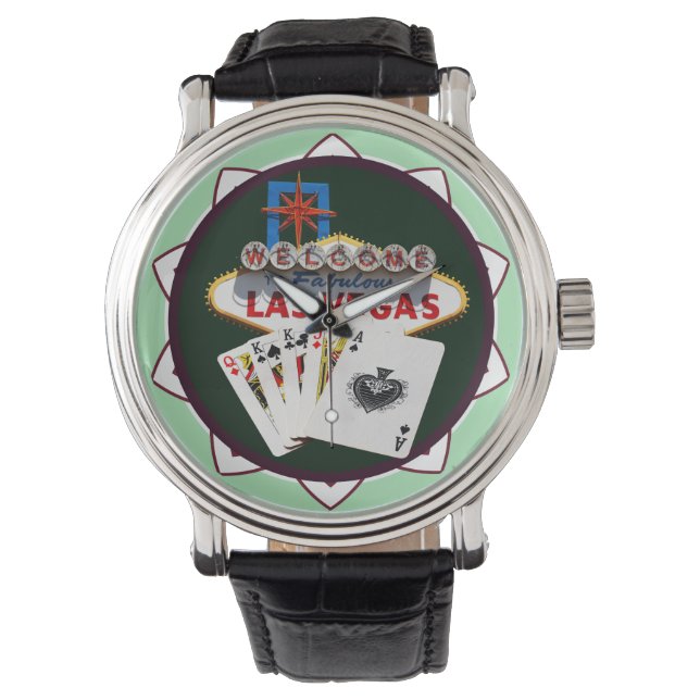 Reloj De Pulsera Letrero de Las Vegas y Ficha de Poker de Dos Reyes (Anverso)