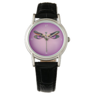Reloj De Pulsera Libélula - plata, oro, púrpura y negro
