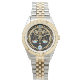 Reloj De Pulsera Libra Scales, Opal y Zodiac Personalizado Gold