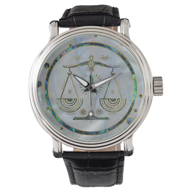 Reloj De Pulsera Libra Zodiac Gold Abalone sobre constelación (Anverso)