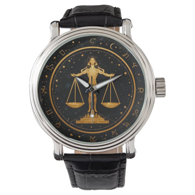 Reloj De Pulsera Libra Zodiaco Balanza de Oro (Anverso)