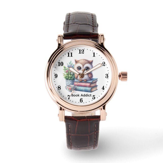 Reloj De Pulsera Libro divertido de búho adicto personalizable (Anverso)