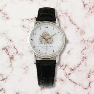 Reloj De Pulsera Libros Antiguos Flores Beige Azules Cita Personali