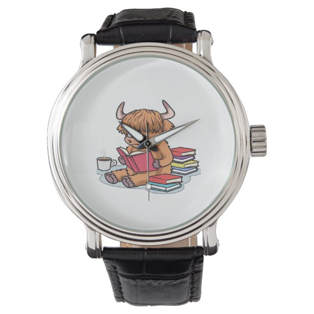 Reloj De Pulsera Libros de lectura de vacas en el bosque de Highlan (Anverso)