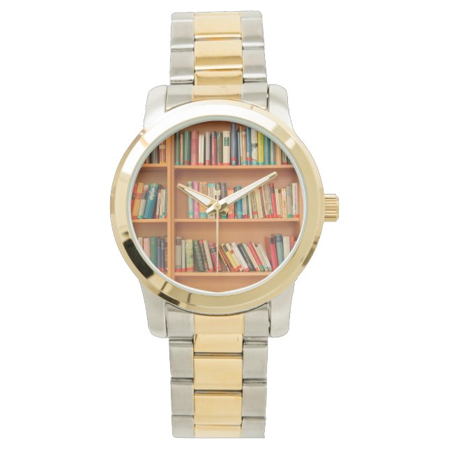 Reloj De Pulsera Libros en fondo de estantería (Anverso)