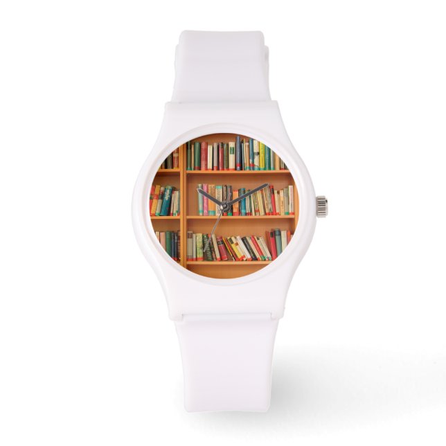 Reloj De Pulsera Libros en fondo de estantería (Anverso)