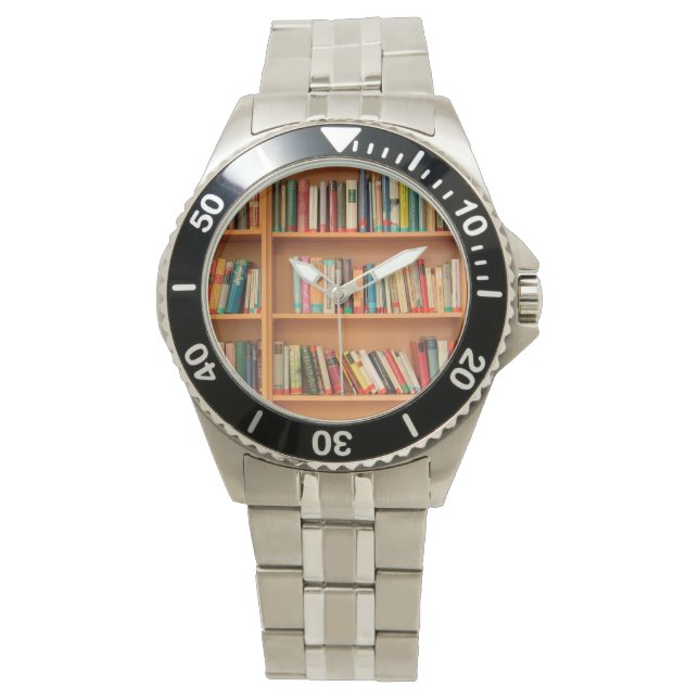 Reloj De Pulsera Libros en fondo de estantería (Anverso)