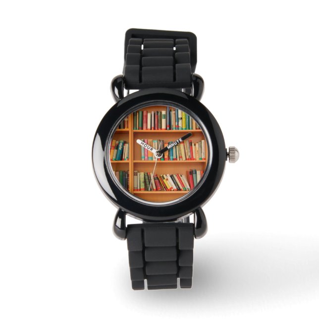 Reloj De Pulsera Libros en fondo de estantería (Anverso)