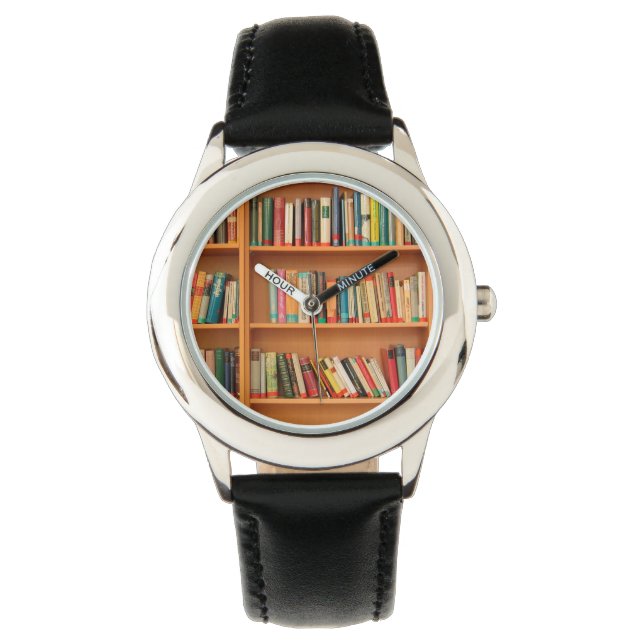 Reloj De Pulsera Libros en fondo de estantería (Anverso)