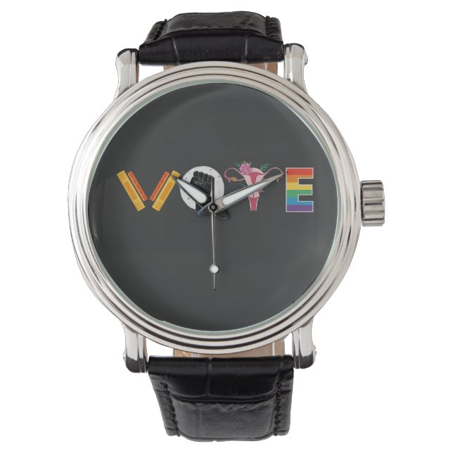 Reloj De Pulsera Libros VOTE Útero Apoyo LGBT (Anverso)