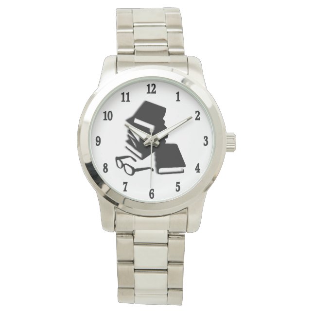 Reloj De Pulsera Libros y gafas Números negros (Anverso)