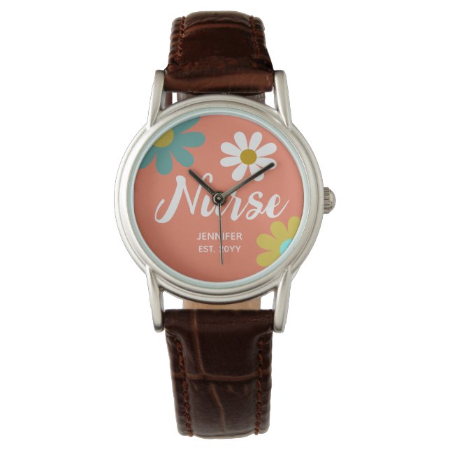 Reloj De Pulsera Licenciado en Enfermería Boho Floral Retro Persona (Anverso)