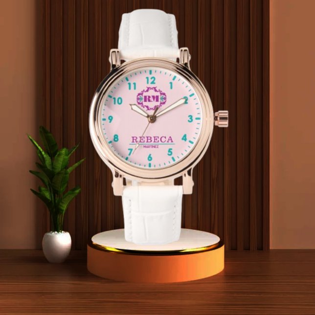 Reloj De Pulsera Light Pink Personalized Custom Monogram Feminine  (Subido por el creador)