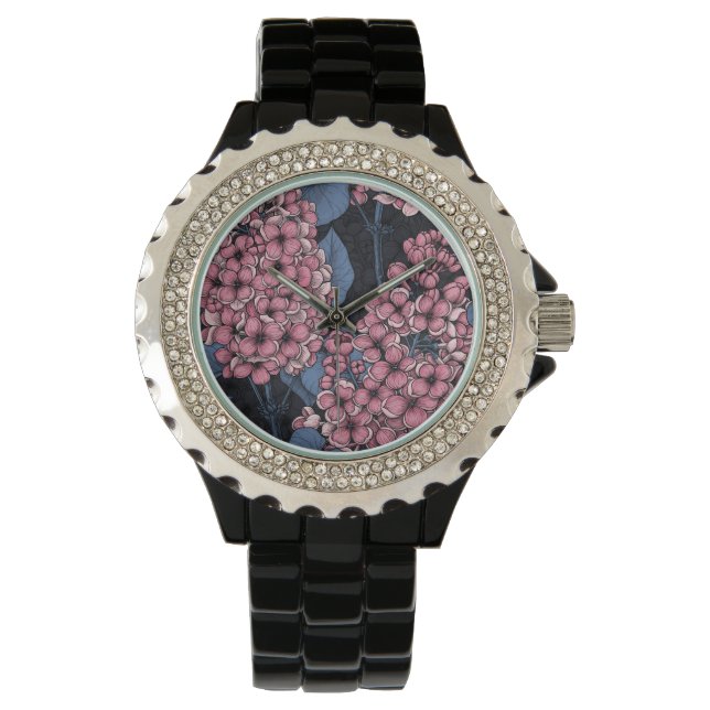 Reloj De Pulsera Lílago rosado sobre azul oscuro (Anverso)