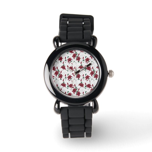 Reloj De Pulsera Lilies de Navidades rojos y blancos (Anverso)